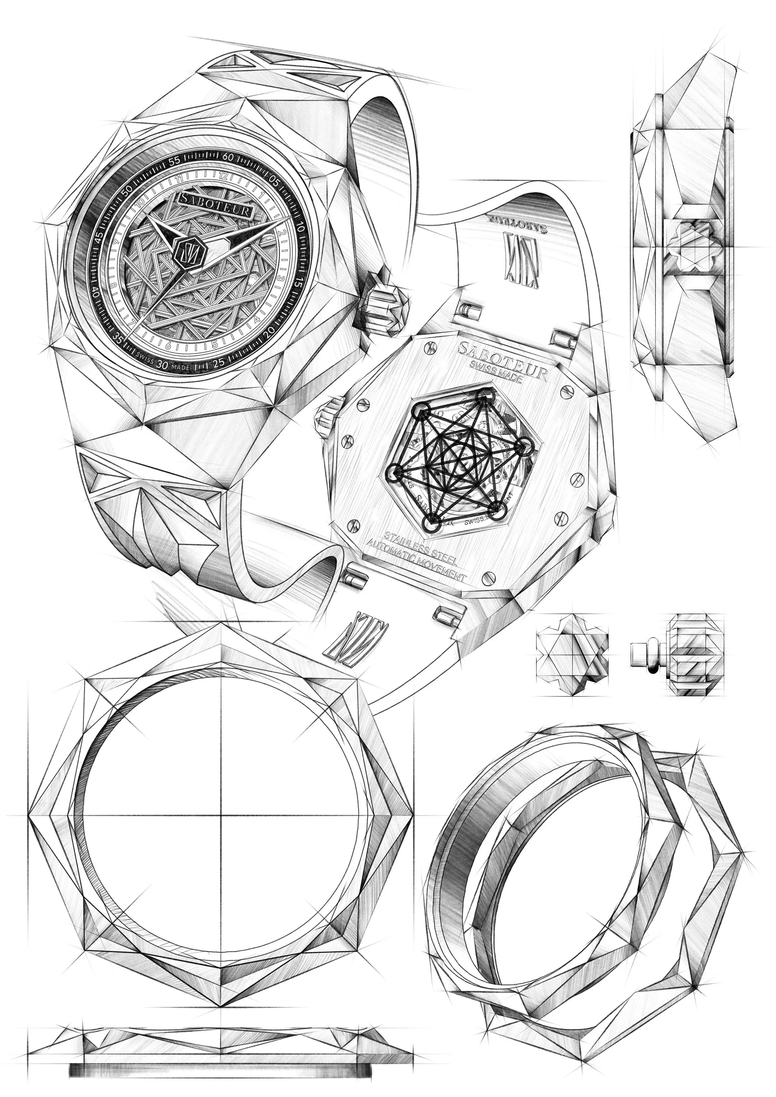 Sacra watch design sketch, product design by ACTE.5