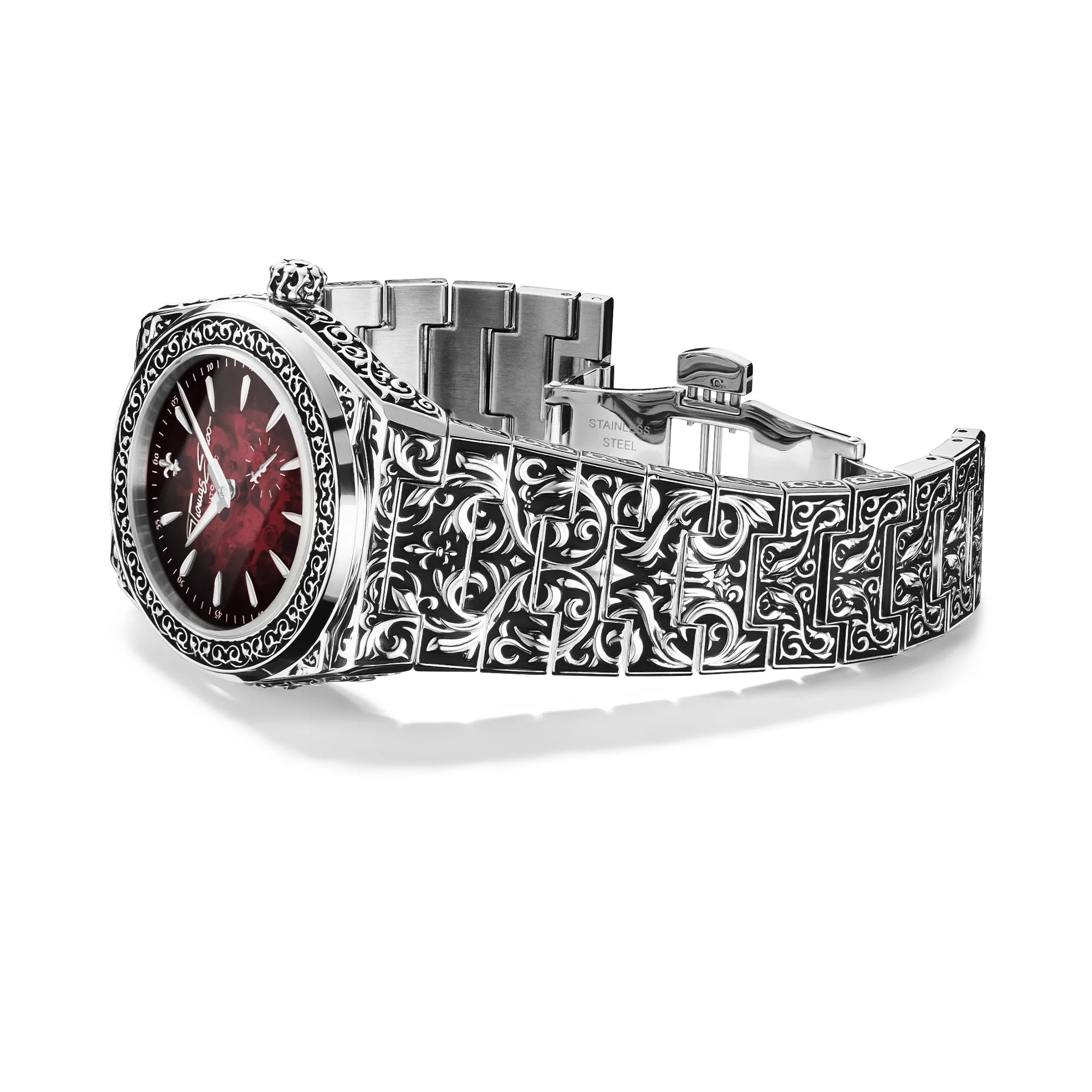 Revive Automatic full bracelet — 3D acanthus engraving on steel